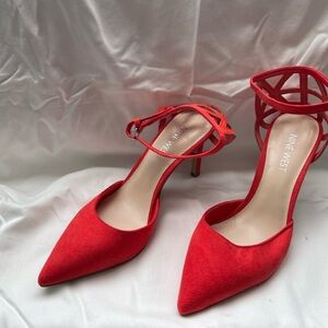 Nine West Red Suede Ankle Strap Heels